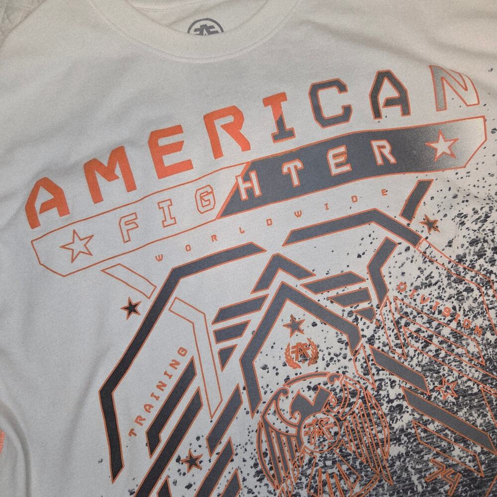 American Fighter Graphic Tee XL White Orange MMA Athletic Fade Shirt USA